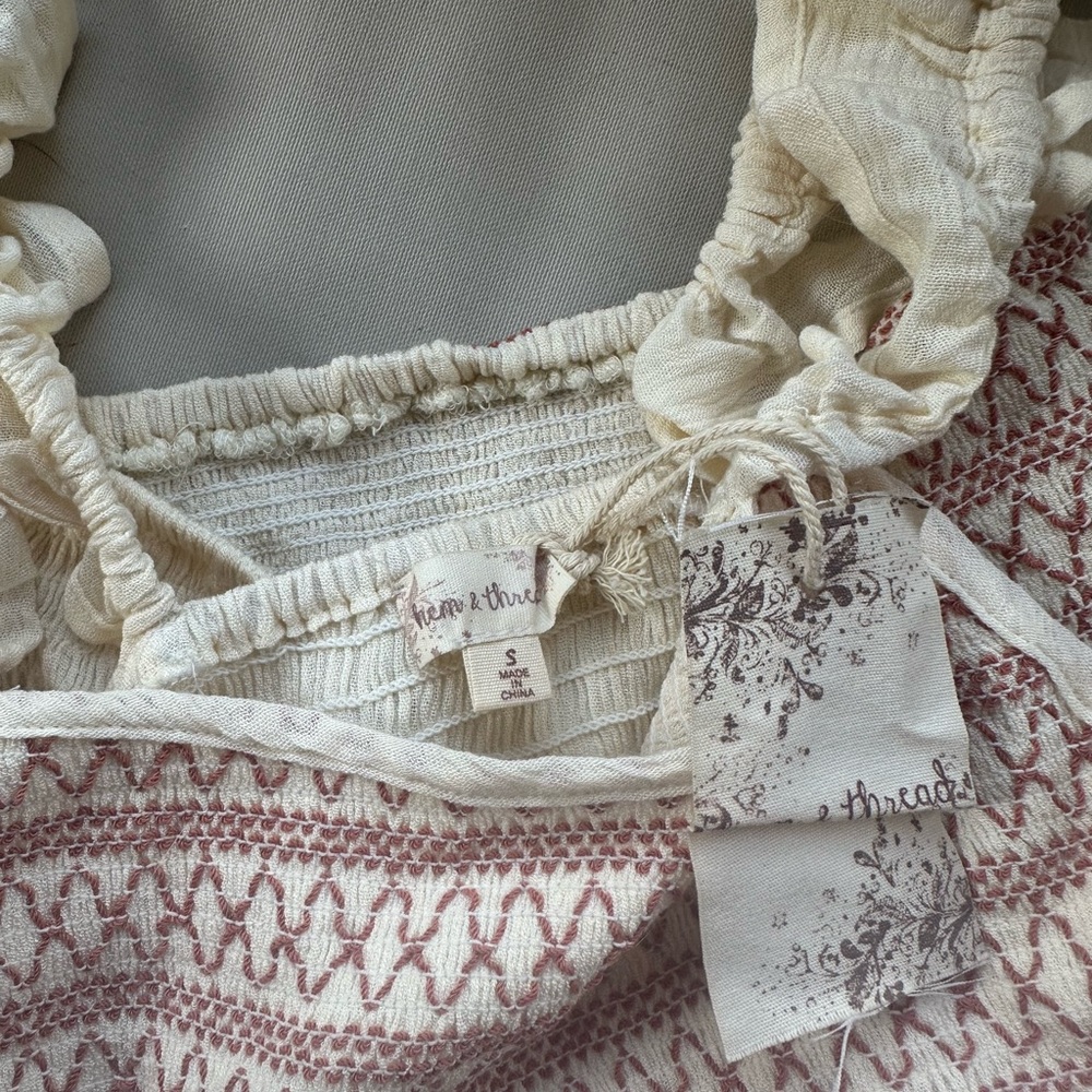 NEW Bohme Cream and Pink Smocked Tank Top